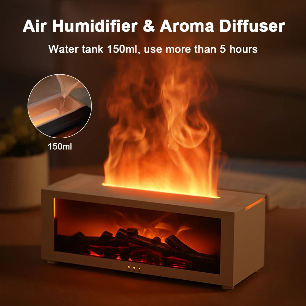 Flame Essential Oil Diffuser – Aroma Humidifier with Night Light