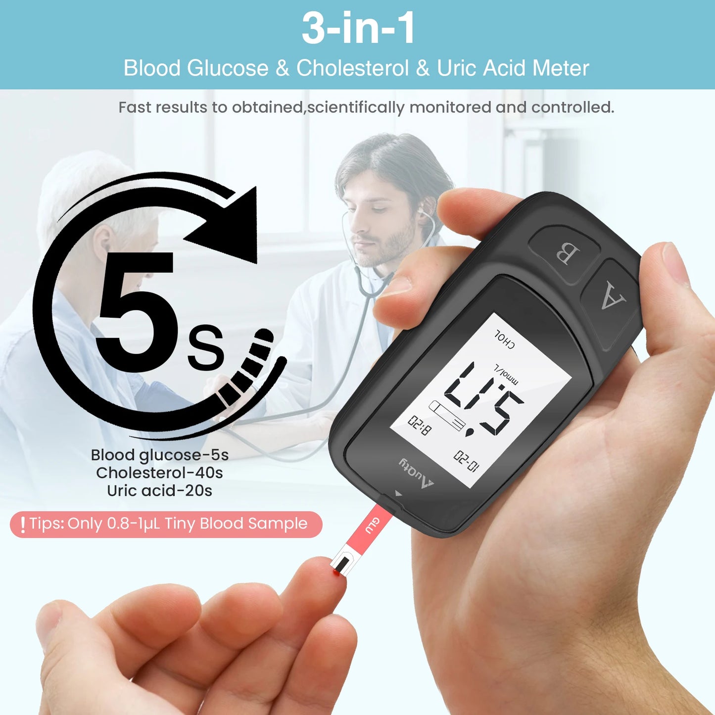 3-in-1 Cholesterol, Uric Acid & Glucose Meter