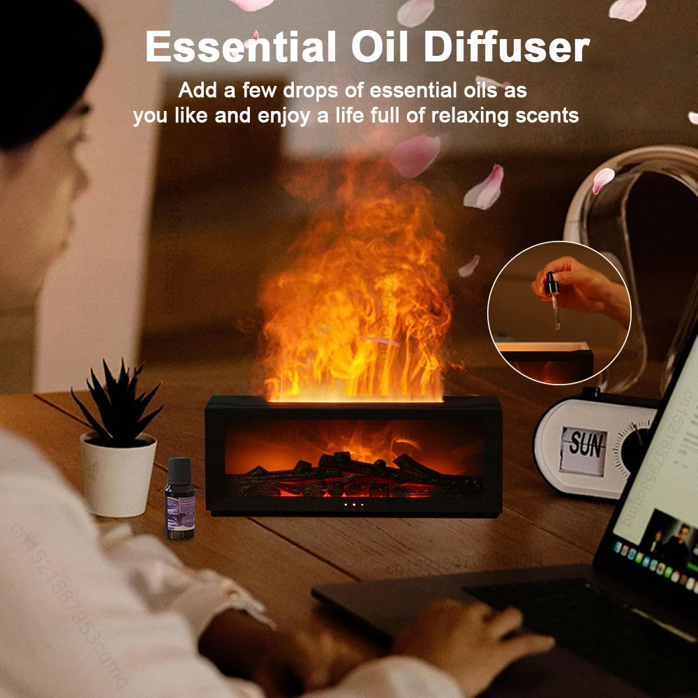 Flame Essential Oil Diffuser – Aroma Humidifier with Night Light