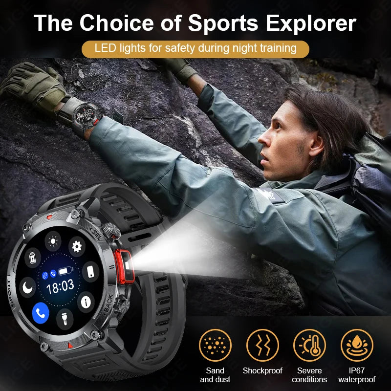 LIGE Flashlight Smartwatch – Outdoor Sports Watch with BP Monitor & BT Call