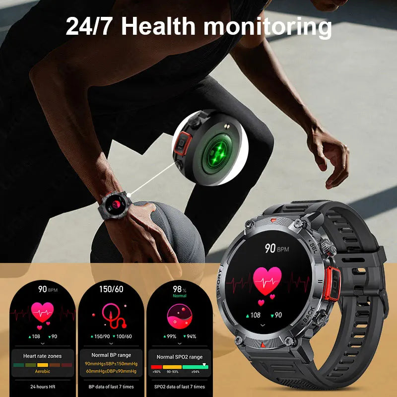 LIGE Flashlight Smartwatch – Outdoor Sports Watch with BP Monitor & BT Call