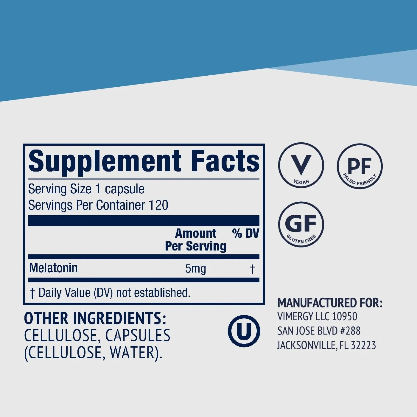 Melatonin Sleep Aid Supplement – 120 Vegan Capsules