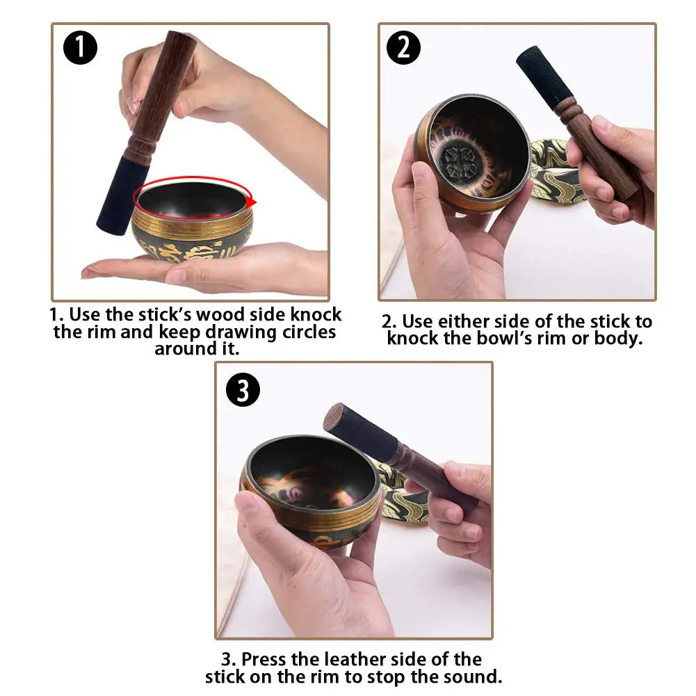Tibetan Singing Bowl Set – Lotus Design for Meditation & Healing